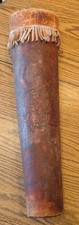 Antique Vintage Hand Tooled Leather Handmade Quiver Ind On Horse W/ Bow & Arrow  picture