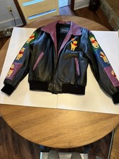 Vintage Disney Winnie the Pooh Black Leather Jacket Unisex Size Large picture