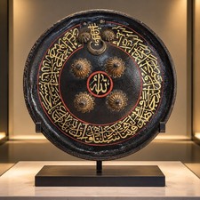 Rare  Islamic Indo-Persian Leather Shield Handwritten With Quran Verses  picture