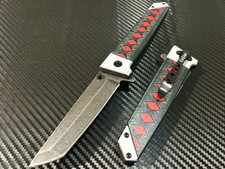 9” Black Mini Katana Spring Assisted Open Blade Folding Pocket Knife Hunting picture