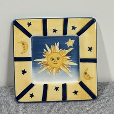 Vintage Hausenware Ceramic Plate Sun Moon Stars Celestial Dish Square 90s Decor picture