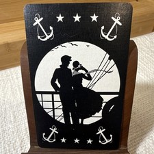 Vintage NOS Linen Silhouette Single Playing Card- Sailor/Couple/Black picture