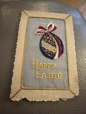 Vintage 1945 Happy Easter Egg Decoration Card on Silk Advertising picture