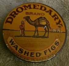 Old Rare Vintage Dromedary washed figs tin Container Neat Arab camel  Sheik  picture