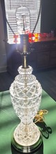 Vintage Hollywood Regency Cut Crystal & Brass Urn Table Lamp MCM 19.5