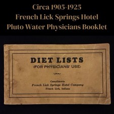 Antique c1905-1925 French Lick Springs Hotel Pluto Water Physicians Diet Booklet picture