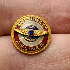 Northwest Airlines 20 Years Lapel Pin Employee Service Blue Stone 10K GF picture