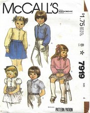 McCall's 7919 Buttoned Shirt w Puff Sleeves, Collar Variations Sz 4 CUT COMPLETE picture
