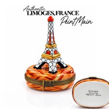 Limoges Peint Main France Eiffel Tower Trinket Box Amber Highly Collectible, 4