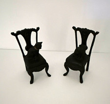 Vintage Black Cast Iron Cat Sitting on Victorian Chair Bookends Pair picture