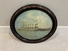 Antique Navel WWI Armored Cruiser U.S.S. San Diego Print E Muller Jr. Oval Frame picture