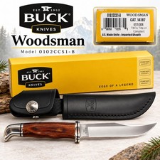 Brand New Buck Woodsman 0102CCS1-B Fixed Blade Knife Wood Handle w/ Sheath Box picture