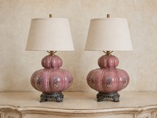 2 Vintage Carl Falkenstein Pink Glass  Bubble Lamp Hollywood Regency  picture