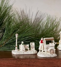 Lenox Mistletoe Park Village ~CHESTNUT SELLER & PARK BENCH~ Macy’s Vault, NEW picture