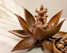 Vintage Mid century Wooden Lotus Flower Shaped Bowl plates serving ware  picture