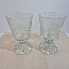 Vintage Textured Pine Cone Glass Goblets Set of 2 Footed Water Wine Glasses 6.5