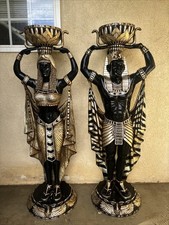 Egyptian Statue Cleopatra Nubian Maiden & Guard Set 6ft Tall Fiberglass Planter picture