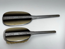 VTG Art Deco Hand Mirror & Hairbrush 2-Piece Vanity Set Engraved Handles picture