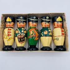 Russian Ukrainian Hand Painted Wooden Christmas Ornaments Set Of 5 Ornaments MCM picture
