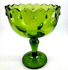 Vintage Indiana Glass Green  Footed Pedestal Bowl Compote Candy Dish 7.5