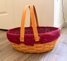 Longaberger 2002 Large Easter Woven Round Basket w/ Handles, Liner, Protector picture