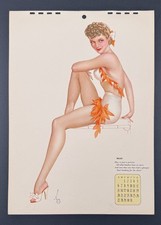 Original 1944 Varga Girl Calendar Page May Pin Up Beach Beauty Esquire 12x8.5 picture
