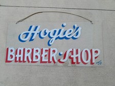 Rare Vintage Retired Mid Century Hogie's Barber Shop Hand Painted Sign 44x20 picture