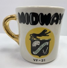 Vintage VF-21 Freelancers US Navy Coffee Mug USS Midway F-4 Phantom II Gold Hand picture