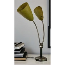 Vintage Mid Century Double Gooseneck Lamp Fiberglass Bullet Shades Retro 50s picture