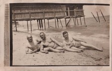 Vintage Leonar RPPC - 3 handsome men on beach - Affectionately- Gay interest picture