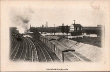 Columbus Stockyards OH Train Depot Steam Locomotive RPPC Postcard c1910s picture