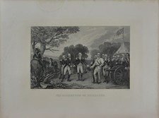 Antique Revolutionary War Surrender of Burgoyne 1878 Original Engraving Art picture