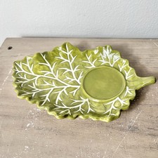 Vintage MWW Market Green Leaf Ceramic Relish Dish Spoon Rest 9.25” x 6” picture