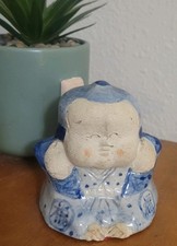 Vtg Signed Fukusuke doll a traditional Japanese lucky Charm Handmade 3 1/2