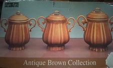 Vintage Style-Eyes by Baum Bros Antique Brown Ceramic Canister Set - Mid Century picture