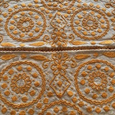 Vtg Linen Goldenrod Table Cloth Orange Embroidery 44”x68” Hand Made picture
