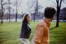 c1960's 35mm Slide Young Couple Walking in Park Trees Grass Man Woman Landscape picture