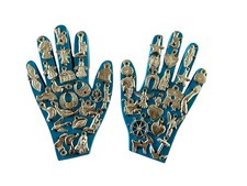 PAIR Mexican MILAGROS HANDS, Set (2) Small Hands With Charms, ExVotos BLUE picture