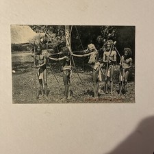 VINTAGE POSTCARD VEDDHAS MINORITY INDIGENOUS MEN OF CEYLON HUNTING picture