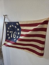 Vintage Cotton Embroidered Bennington 76 American Flag Old USA Sewn Cloth Art picture
