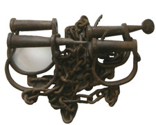 San Quentin Iron Prisoner Transfer Leg and Handcuffs and Keys Antique Finish   picture