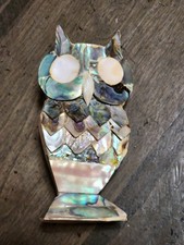 Abalone Shell Owl Figurine Mother of Pearl Mosaic Layered 4