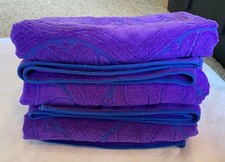 Vintage Set of 3 JC Penney Bath Towels Sculpted Purple Blue MCM picture