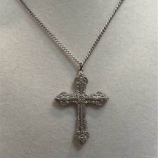 WALLACE GRANDE BAROQUE STERLING SILVER CROSS PENDANT NECKLACE picture