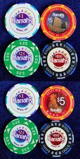 Set Of Harrah's Casino Reno Nevada $1 $5 $25 $100 Chips picture