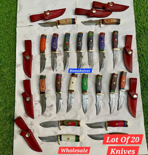 WHOLESALE LOT OF 20 CUSTOM HANDMADE DAMASCUS STEEL SKINNER KNIVES WITH SHEATH picture