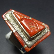 Vintage LARRY CASTILLO Navajo CORAL INLAY Sterling Silver RING size 9.25 picture