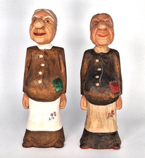 Vintage Svend Elmstedt Wood Carvings Pair 6.5” Pioneer Women Folk Art Signed picture