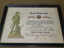 WWII Loyal Order of Moose Minute Man Certificate Dated 1943 picture