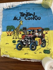 TINTIN AU CONGO Hand-Painted Repro on Democratic Republic Congo Flour Sac MCM picture